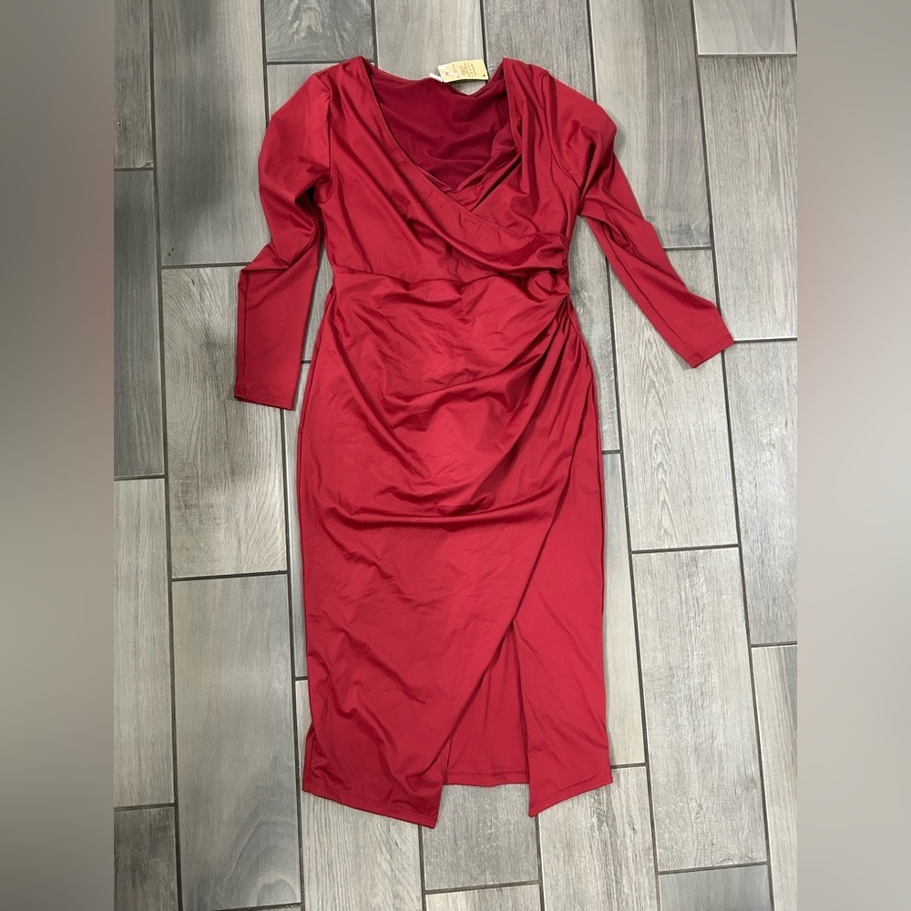 Popilush Shapewear Ruched Long Sleeve Midi Dress For Insiders Size - Picture 5 of 7